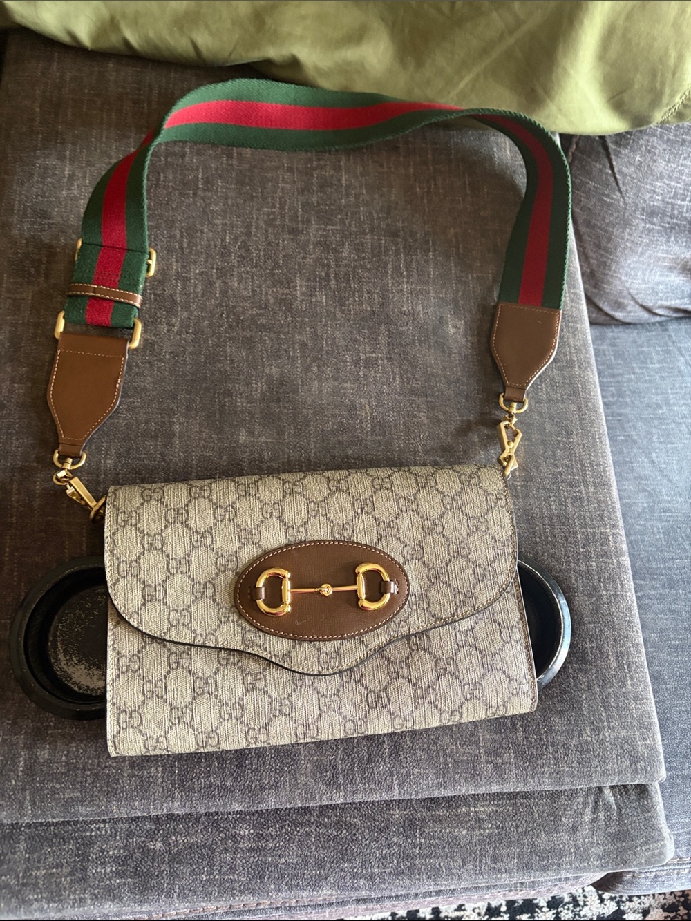 Inspired  Canvas Crossbody with Green and Red Web Strap